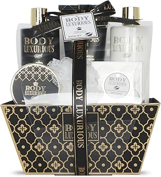 Gloss! Coffret Cadeau pour Femme Produits de Bain Vanille Tilleul Ide de Cadeau Original pour Femmes Idal Anniversaire Maman Panier de Beaut Soin et Bientre Body Luxurious Black by Gloss - Image 1