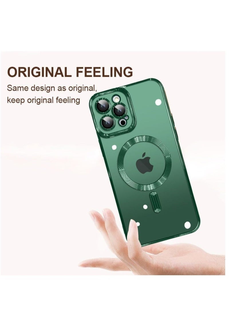 Raxoom Magnetic Case for iPhone 15 Pro Max with Integrated Camera Lens Protector, [Compatible with MagSafe] [Metallic Glossy Soft Bumper], Diamond Clear Phone Case Cover for iPhone 15 Pro Max (6.7") (Green) - Image 4