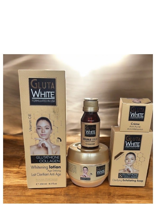 جلوتا مجموعة جلوتا وايت للجمال والتبييض، 5 قطع، لوشن، كريم، صابون، زيت، بي إس سي - Image 1