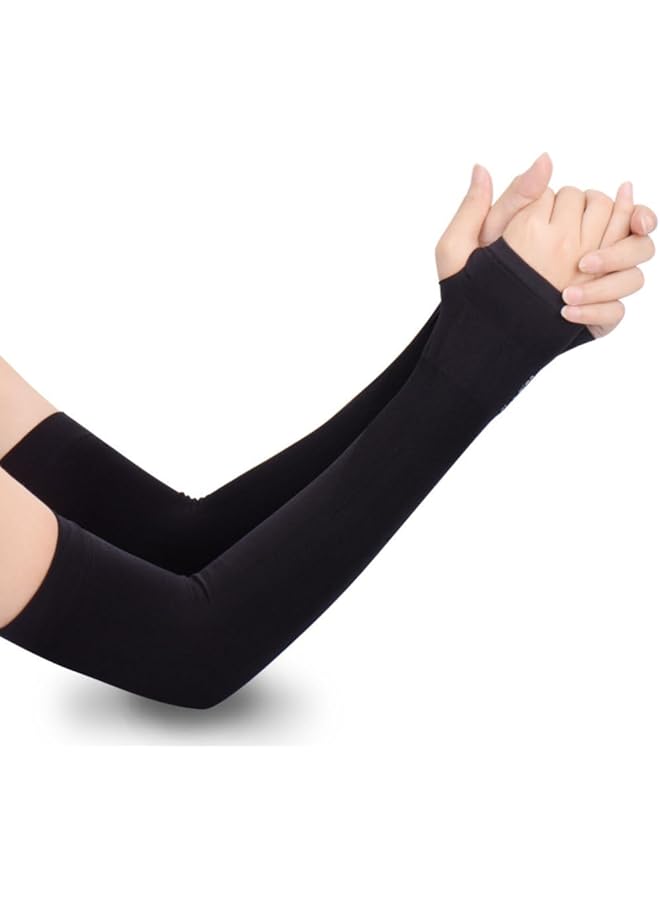 PROMASS Protection Cooling Arm Sleeves for Men and Women, Long Sleeves Cooler Cover Sun Block Protect Arm Hands Skin Protection for All Outdoor Activities (Black) - Image 1