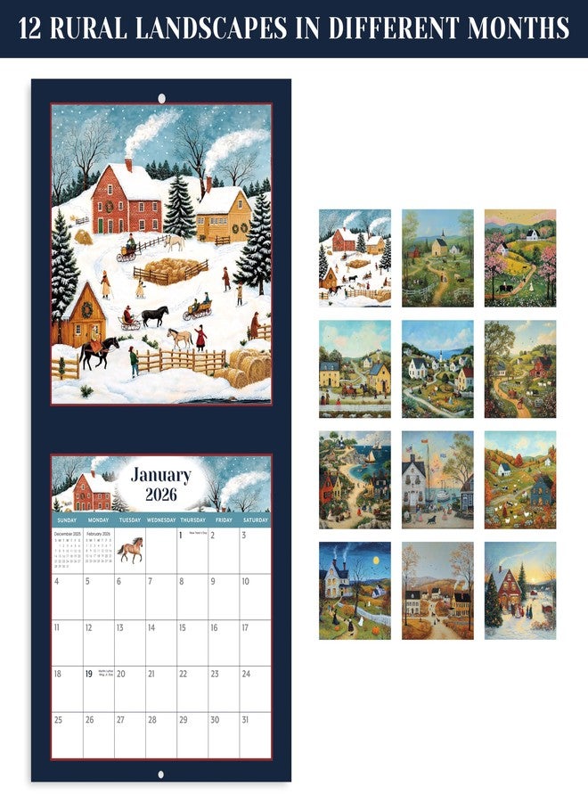 JOJOKALL 2026 Wall Calendar - 2026 Calendar from January - December 2026, 12" x 24" (Open), Rural Landscape Calendar 2026 with Hanging Hole for Home & Office - Image 3