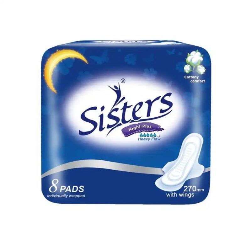 Sister Night Plus Heavy Flow Silky Cottony Comfort Sanitary Pads 270mm With Wings- 8 Pads