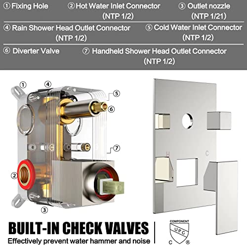 Dlvsoby Shower System Rain Shower Faucet Set with Tub Spout,10 inch Bathroom Wall Mounted Waterfall Bathtub Faucet with Handheld Spray and Rough-in Valve Body and Trim kit,Brushed Nickel - Image 3