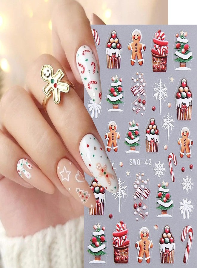 KZBTRBT Christmas Nail Art Stickers 3D Embossed Holly Sprig Bow Nail Decals Self-Adhesive Gingerbread Man Xmas Tree Designs Nail Stickers Santa Claus Elk Nail Decal Snowmen Flower Nail Sticker for Women - Image 2