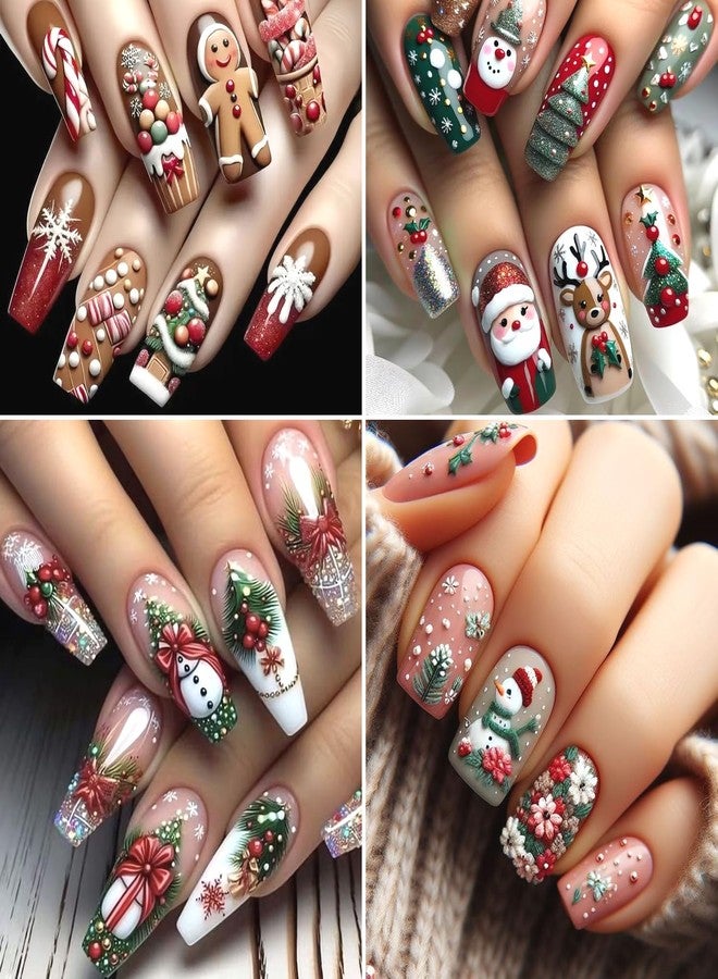 KZBTRBT Christmas Nail Art Stickers 3D Embossed Holly Sprig Bow Nail Decals Self-Adhesive Gingerbread Man Xmas Tree Designs Nail Stickers Santa Claus Elk Nail Decal Snowmen Flower Nail Sticker for Women - Image 5