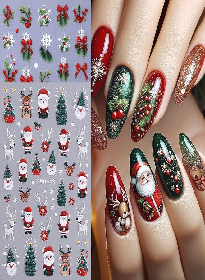 KZBTRBT Christmas Nail Art Stickers 3D Embossed Holly Sprig Bow Nail Decals Self-Adhesive Gingerbread Man Xmas Tree Designs Nail Stickers Santa Claus Elk Nail Decal Snowmen Flower Nail Sticker for Women - Image 4