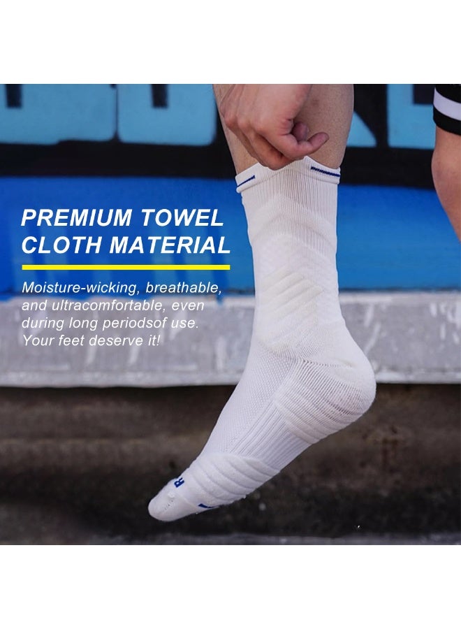 ELEPHANTBOAT® Running Socks For Men, 3 Pairs Pack Cushioned Athletic Sports Socks, Thickened Heel & Toe, Breathable Mesh, White, Anti-Slip, Left/Right Specific, Fitness - White - Image 2