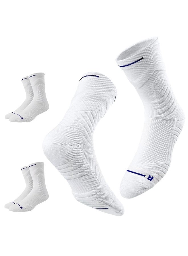 ELEPHANTBOAT® Running Socks For Men, 3 Pairs Pack Cushioned Athletic Sports Socks, Thickened Heel & Toe, Breathable Mesh, White, Anti-Slip, Left/Right Specific, Fitness - White - Image 1