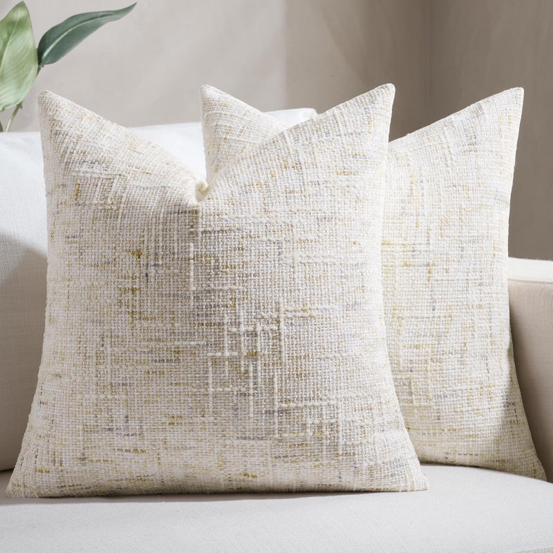 Softalker Beige Chenille Throw Pillow Covers Farmhouse 18 x 18 Inch Set of 2 Spring Cream Boho Decorative Textured Neutral Boho Pillow Covers Easter Valentine Gift for Couch Sofa Bed Living Room - Image 2