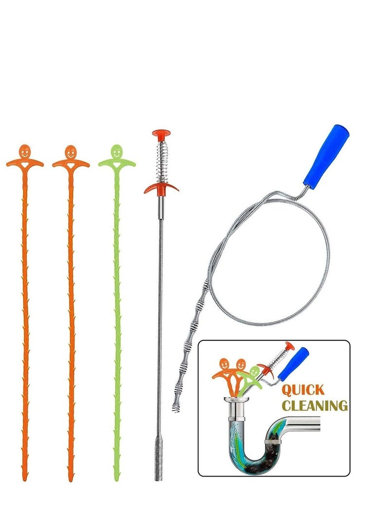 5 in 1 Sink Snake Cleaner Drain Auger Hair Catcher, Sink Dredge Drain Clog Remover Cleaning Tools for Kitchen Sink Bathroom Tub Toilet Clogged Drains Dredge Pipe Sewers