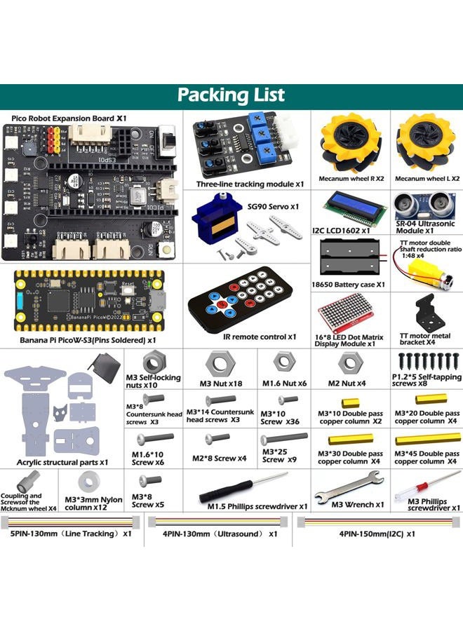 Adeept 4WD Omni-Directional Mecanum Wheels Robotic Car Kit for ESP32-S3 | Banana Pi PicoW-S3 DIY STEM Remote Controlled Educational Robot Kit with LCD1602 Display, Python Code & PDF Tutorials - Image 2