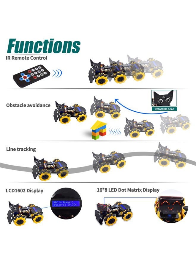 Adeept 4WD Omni-Directional Mecanum Wheels Robotic Car Kit for ESP32-S3 | Banana Pi PicoW-S3 DIY STEM Remote Controlled Educational Robot Kit with LCD1602 Display, Python Code & PDF Tutorials - Image 4