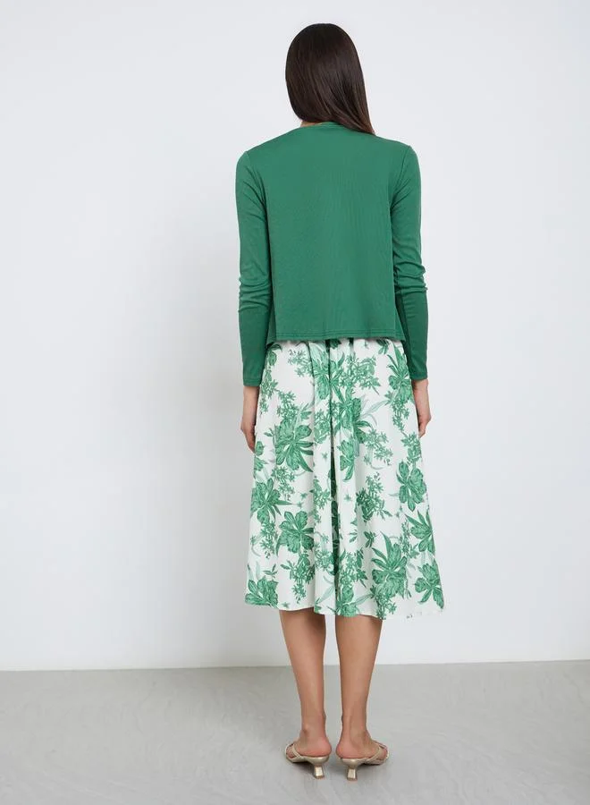 Take Two Take Two Ribbed Texture Cardigan and Floral Print Cami Dress Co-Ords