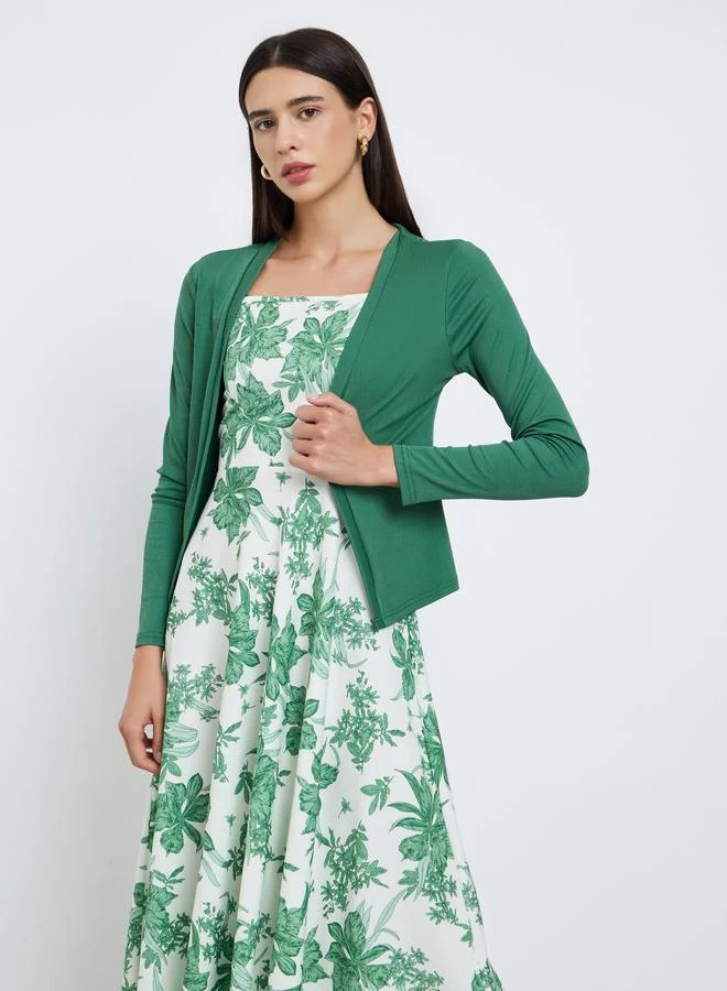 Take Two Take Two Ribbed Texture Cardigan and Floral Print Cami Dress Co-Ords
