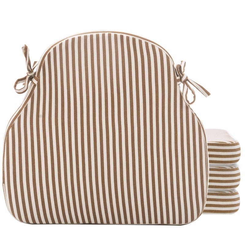 PRONOUS Brown Striped Winsor Chair Cushions with Ties, Dining Kitchen Chair Seat Pads Non Slip Removable Washable Cover 17"x16" Set of 4 - Image 1