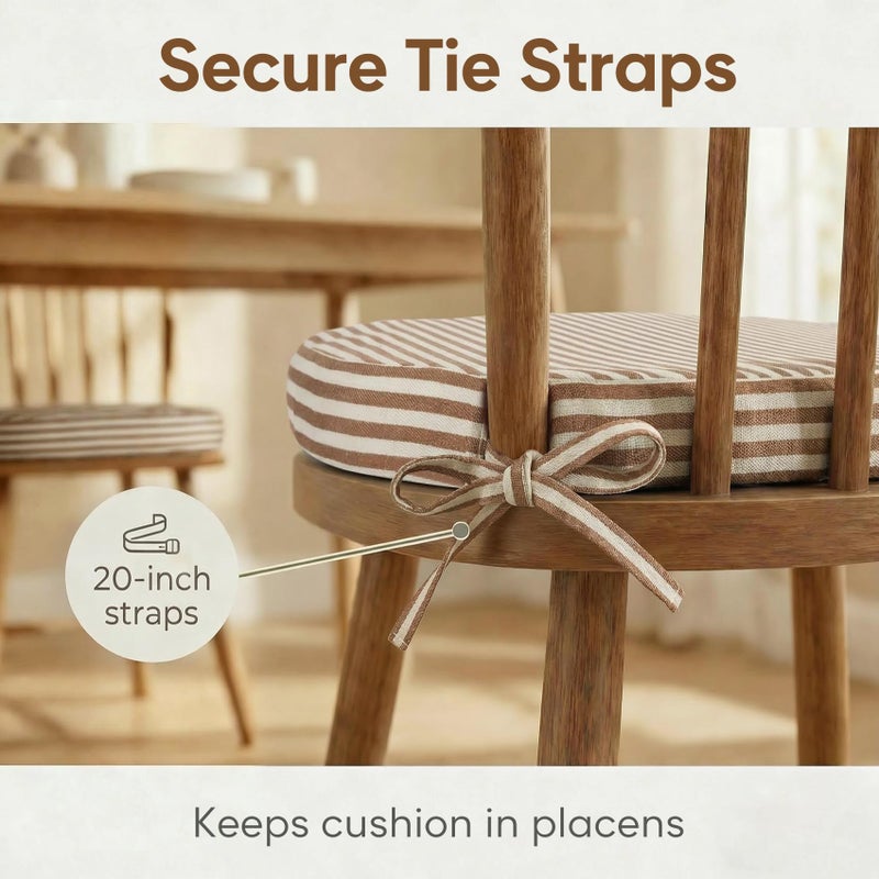 PRONOUS Brown Striped Winsor Chair Cushions with Ties, Dining Kitchen Chair Seat Pads Non Slip Removable Washable Cover 17"x16" Set of 4 - Image 4