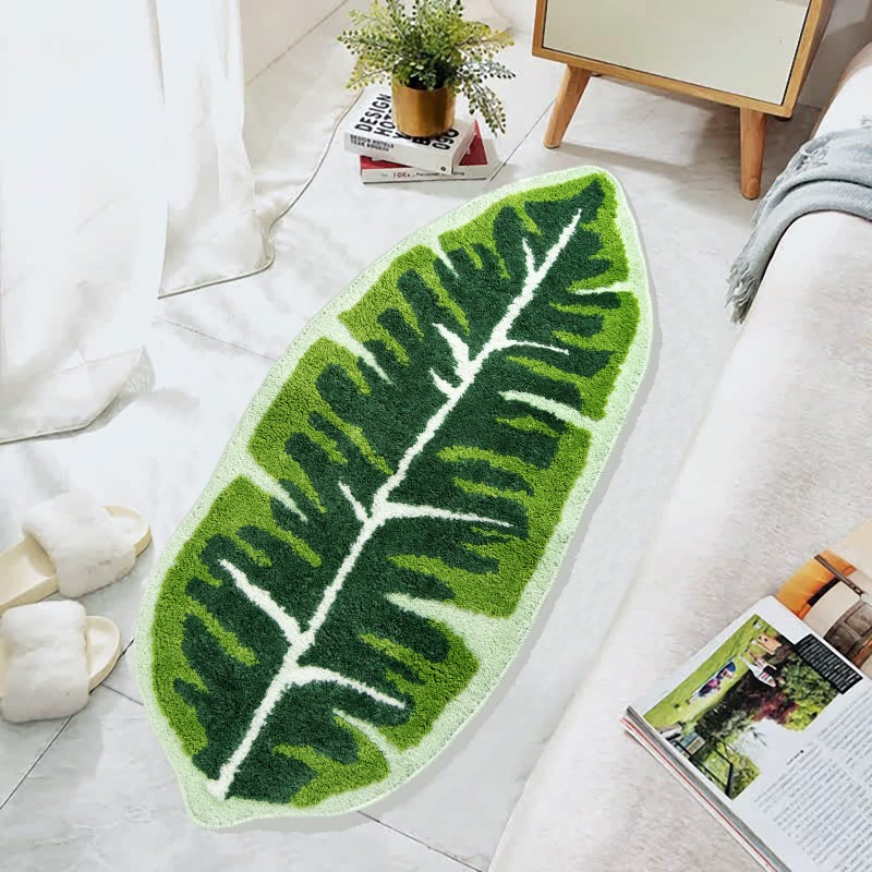 NOTASA Leaf Kids Rug Green Bathroom Runner Rug Small Cute Bath Mat Nursery Boho Area Rug Non Slip Long Carpet for Bedroom Children Room Kitchen Monstera Plant Home Decor 20x47 inch - Image 2