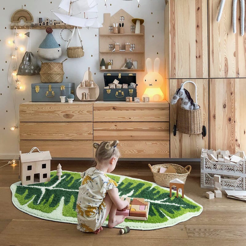 NOTASA Leaf Kids Rug Green Bathroom Runner Rug Small Cute Bath Mat Nursery Boho Area Rug Non Slip Long Carpet for Bedroom Children Room Kitchen Monstera Plant Home Decor 20x47 inch - Image 3