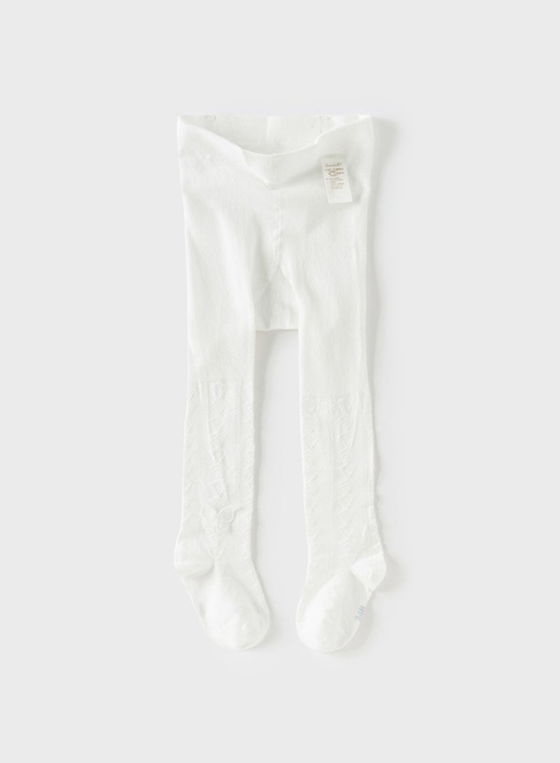 Dave & Bella Girls Textured White Tights with Butterfly Applique - Image 3