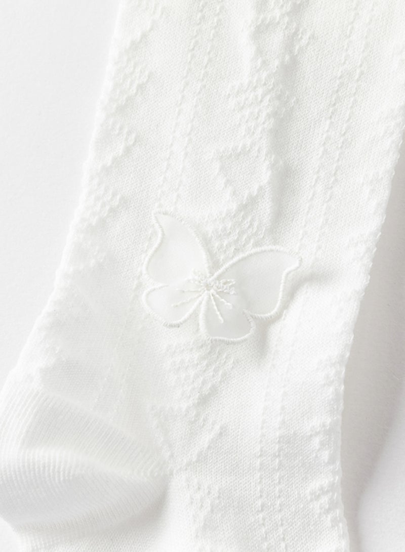 Dave & Bella Girls Textured White Tights with Butterfly Applique - Image 4