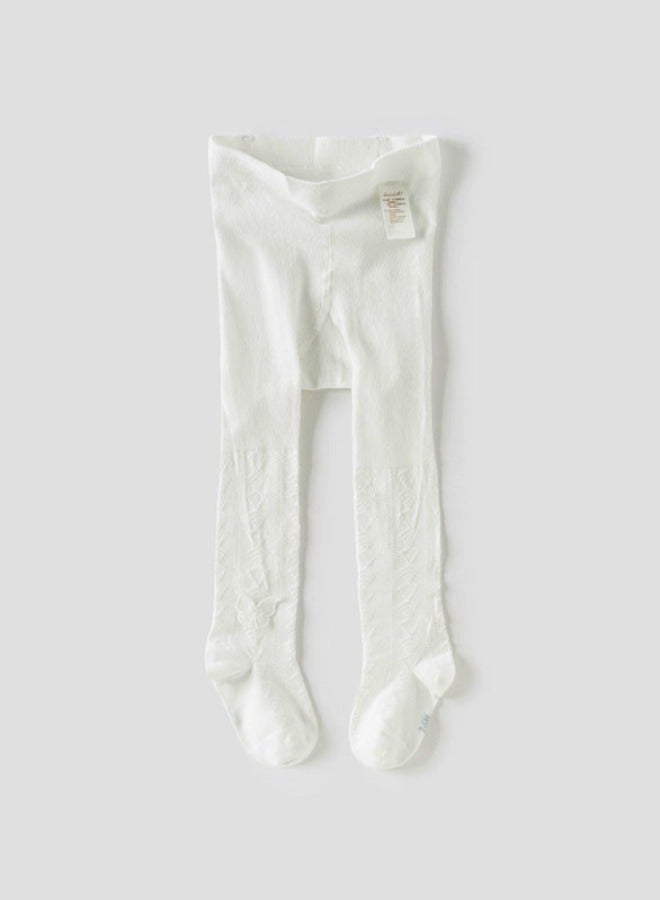 Dave & Bella Girls Textured White Tights with Butterfly Applique - Image 1