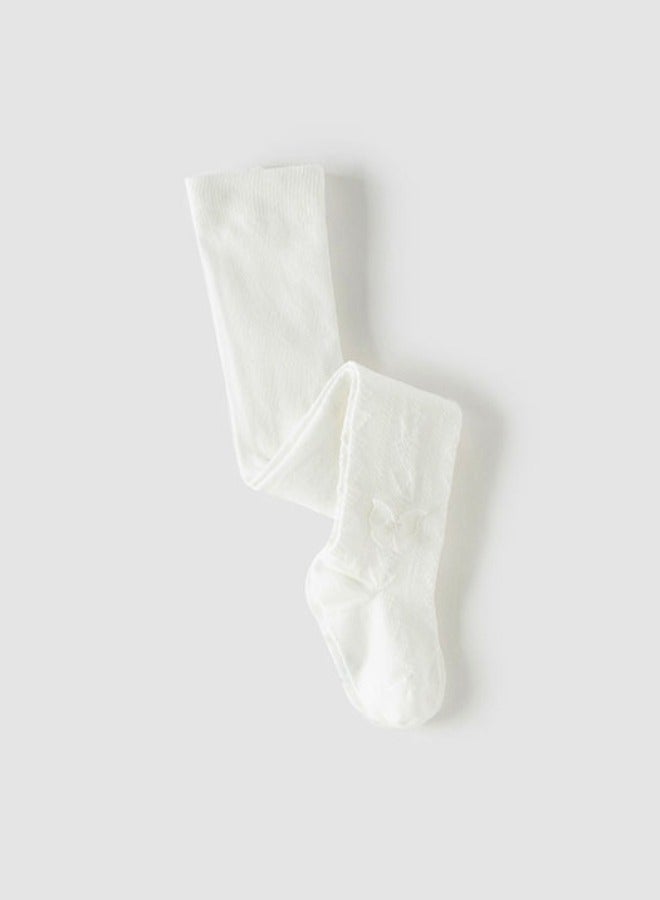 Dave & Bella Girls Textured White Tights with Butterfly Applique - Image 2