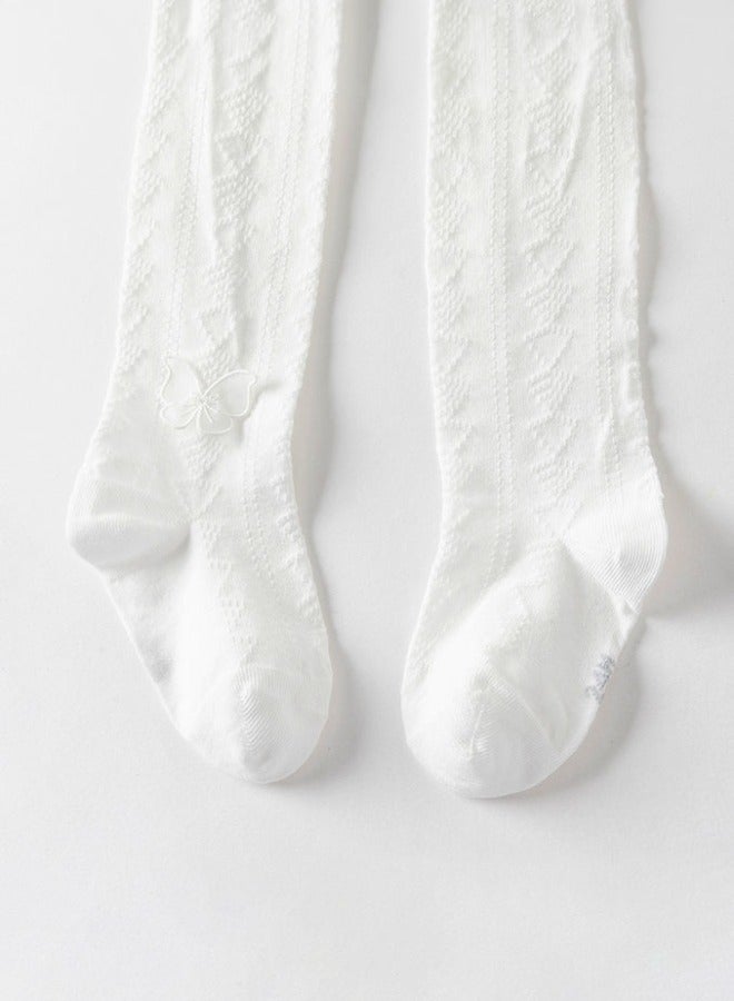 Dave & Bella Girls Textured White Tights with Butterfly Applique - Image 4