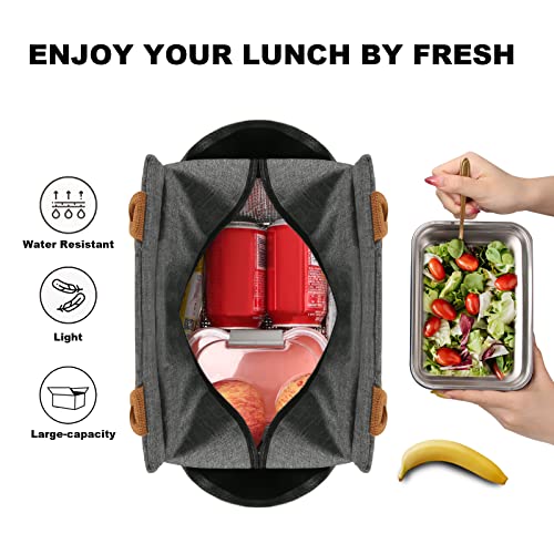 Joymee Lunch Bag Women Insulated Lunch Box Reusable Leakproof Large Spacious Cooler Tote for Womens Mens Adults with Bottle Holder and Side Pockets for Work Office Travel Picnic -Charcoal Gray - Image 3