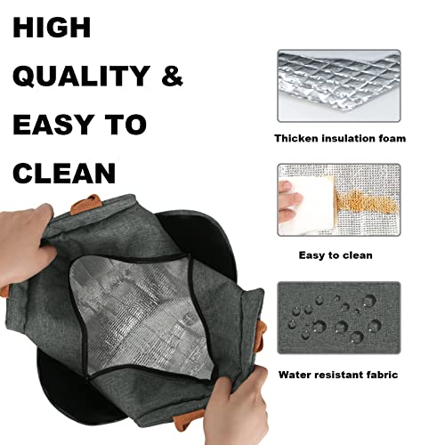 Joymee Lunch Bag Women Insulated Lunch Box Reusable Leakproof Large Spacious Cooler Tote for Womens Mens Adults with Bottle Holder and Side Pockets for Work Office Travel Picnic -Charcoal Gray - Image 4
