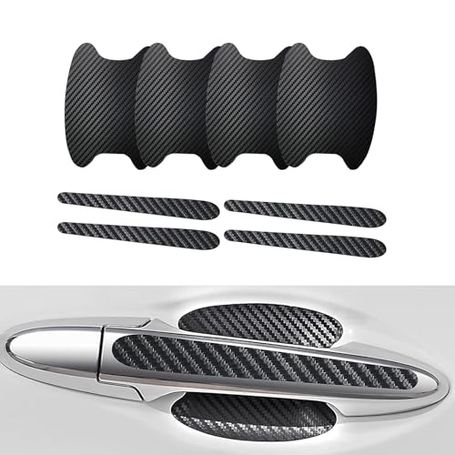 Damwot 8PCS Car Door Handle Sticker Carbon Fiber AntiScratches Car Door Handle Protector Universal Waterproof Auto Paint Guard Protective Films Auto Protection Accessories Black - Image 1