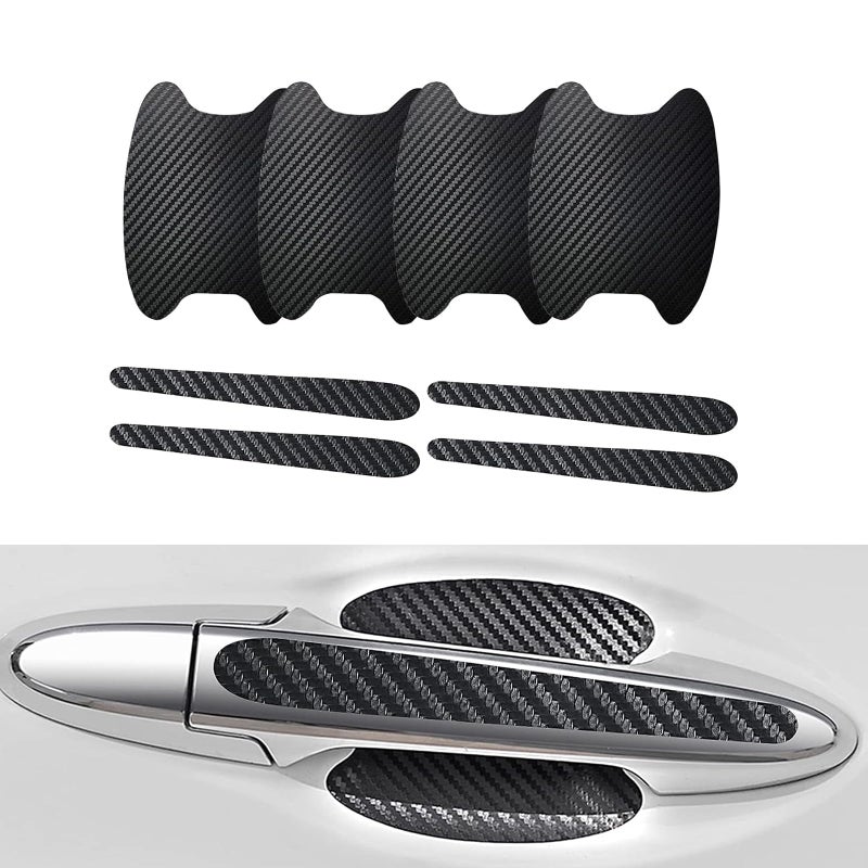 Damwot 8PCS Car Door Handle Sticker Carbon Fiber AntiScratches Car Door Handle Protector Universal Waterproof Auto Paint Guard Protective Films Auto Protection Accessories Black - Image 3