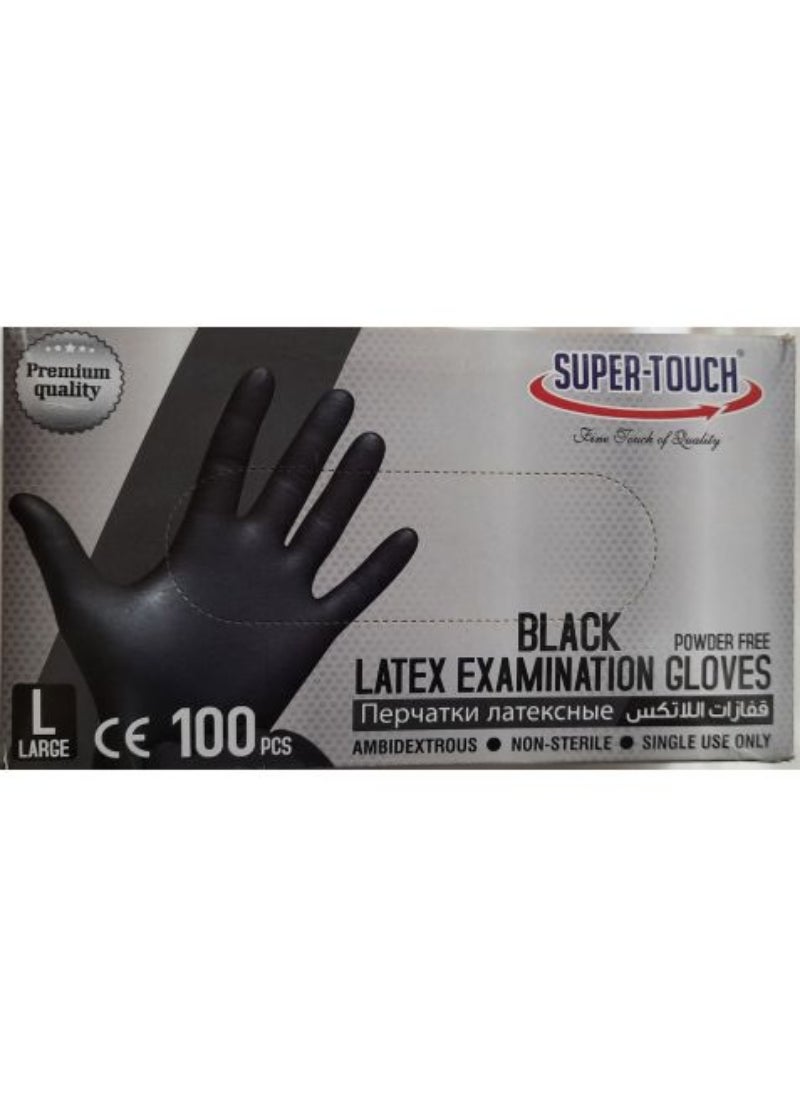 Super Touch- Black Latex Gloves Powder Free(L)
