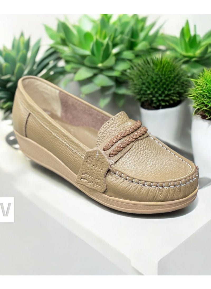 PACIFIC Beige leather Women Slip On Shoes Medical insole high quality 