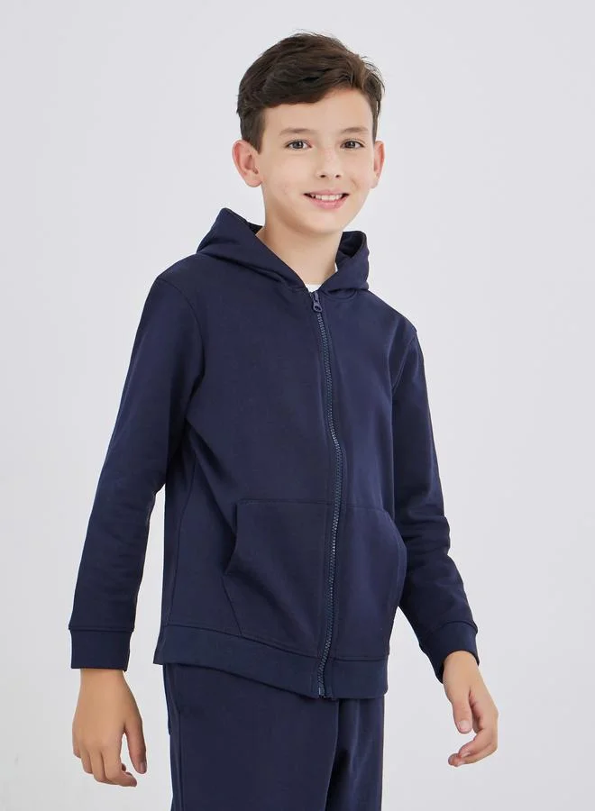 Styli Styli Navy Blue Full Zip Hoodie with Pockets