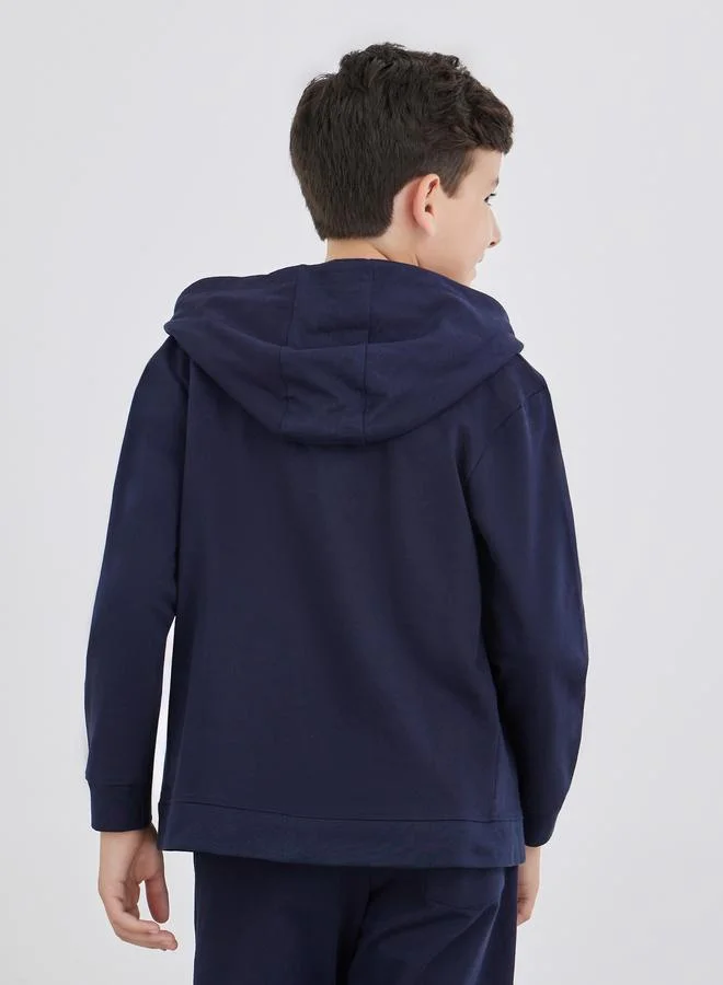 Styli Styli School Uniform Navy Blue Full Zip Hoodie with Pockets