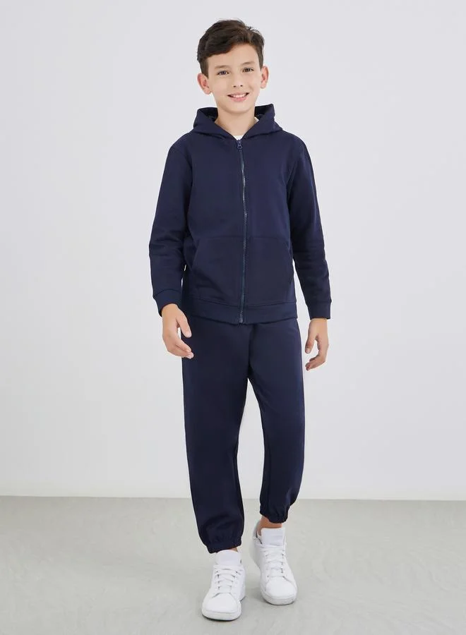 Styli Styli School Uniform Navy Blue Full Zip Hoodie with Pockets