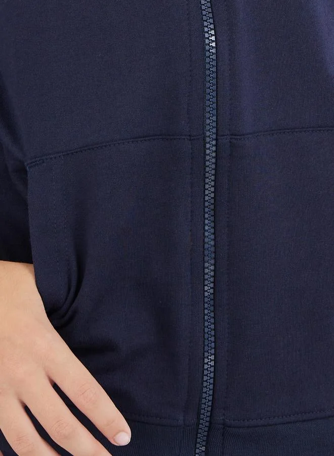 Styli Styli School Uniform Navy Blue Full Zip Hoodie with Pockets