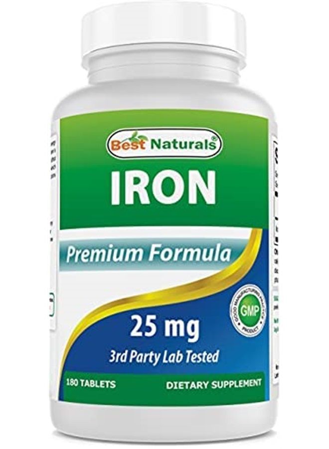 Best Naturals مكمل الحديد (حديد بيزغليسينات) - 25 ملغ - 180 قرص - لطيف على المعدة - غير مسبب للإمساك - Image 1