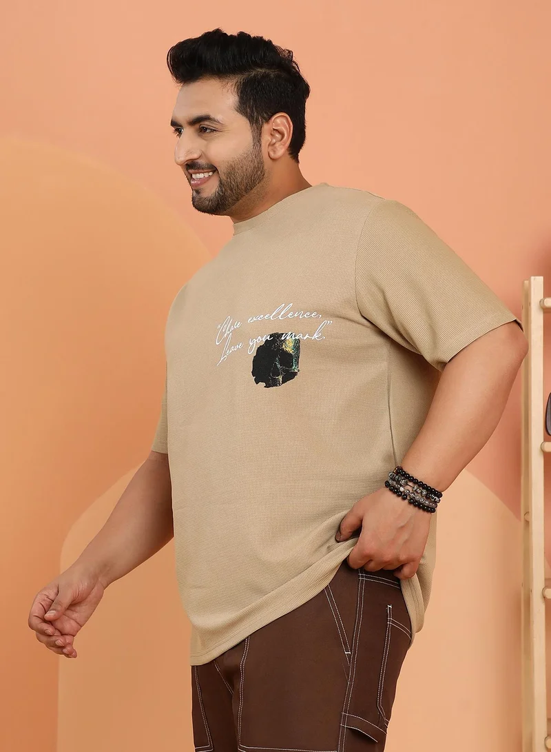 Instafab Plus Men's Khaki Beige Boxy Grecian-Modernism T-Shirt