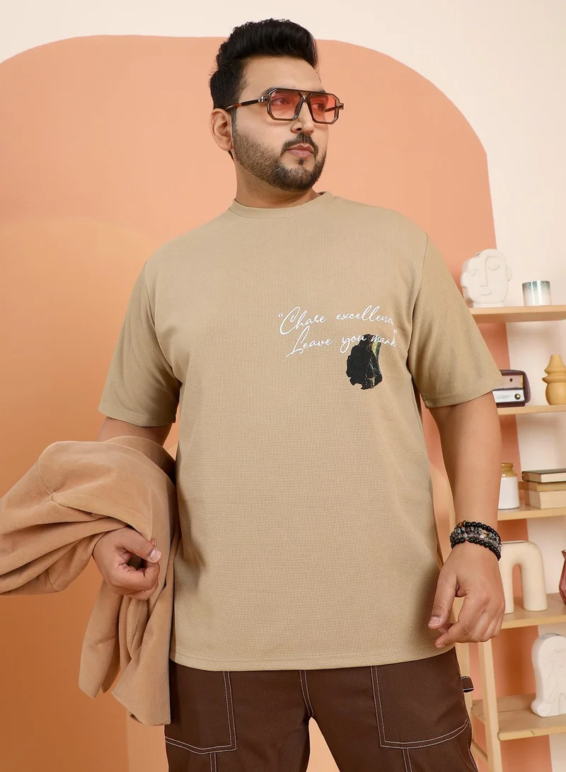 Instafab Plus Men's Khaki Beige Boxy Grecian-Modernism T-Shirt