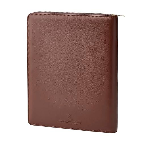Gallaway Leather Genuine Leather Zippered Portfolio Organizer, Executive Business Binder Padfolio for Men and Women, Holder for Notebook Planner,Resume,Documents,Cards and iPad (Brown) - Image 5