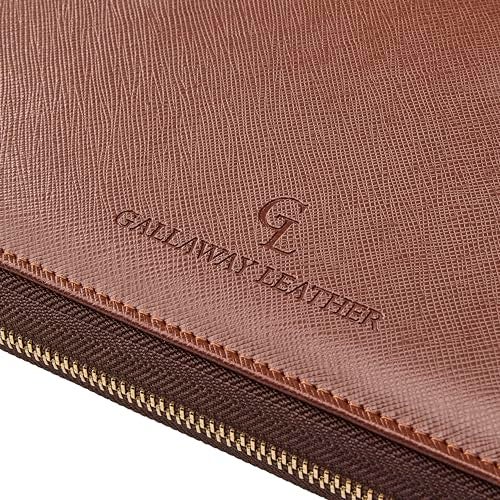 Gallaway Leather Genuine Leather Zippered Portfolio Organizer, Executive Business Binder Padfolio for Men and Women, Holder for Notebook Planner,Resume,Documents,Cards and iPad (Brown) - Image 3