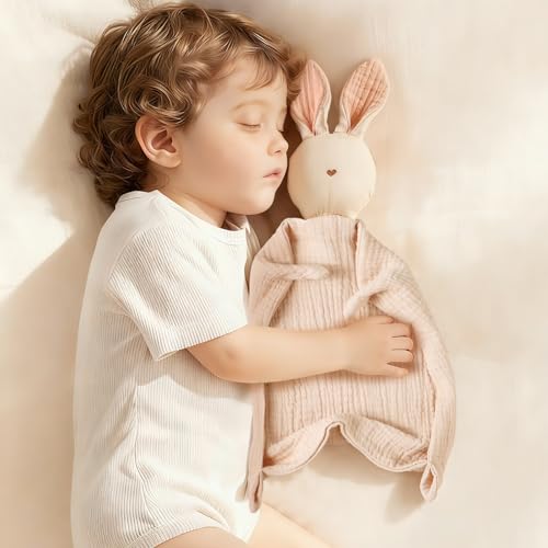 insular Bunny Lovey Blanket for Boys and Girls Organic Cotton Muslin Security Blanket for Babies Soft Breathable Lovie Soothing Towel for Newborn and Infant Khaki - Image 3