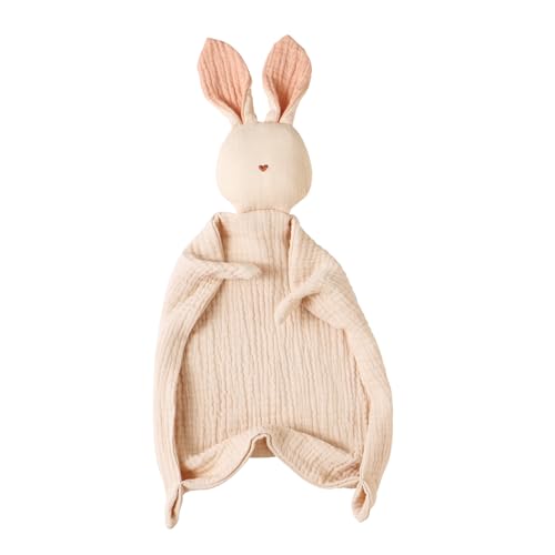 insular Bunny Lovey Blanket for Boys and Girls Organic Cotton Muslin Security Blanket for Babies Soft Breathable Lovie Soothing Towel for Newborn and Infant Khaki - Image 1