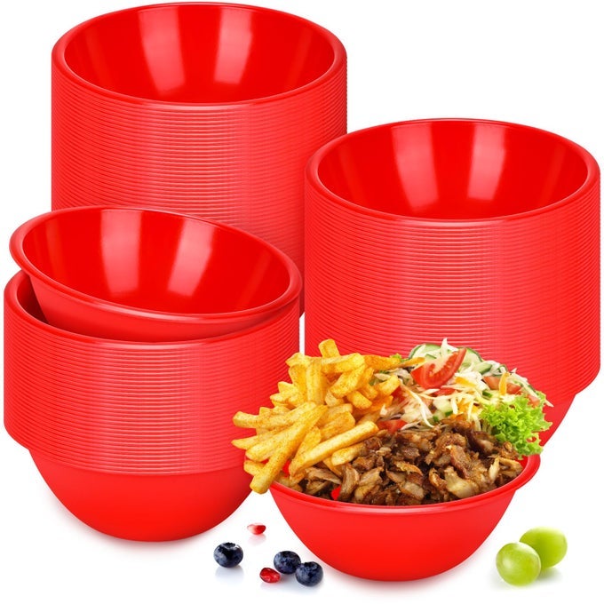 50 PCS 305 OZ PLASTIC SOUP BOWLS DISPOSABLE LARGE LIGHT WEIGHT BOWLS BULK FOR SERVING DESSERT SALAD SNACK FRUIT CANDY DINNER BIRTHDAY WEDDING HOLIDAY CHRISTMAS PARTY SUPPLIESRED