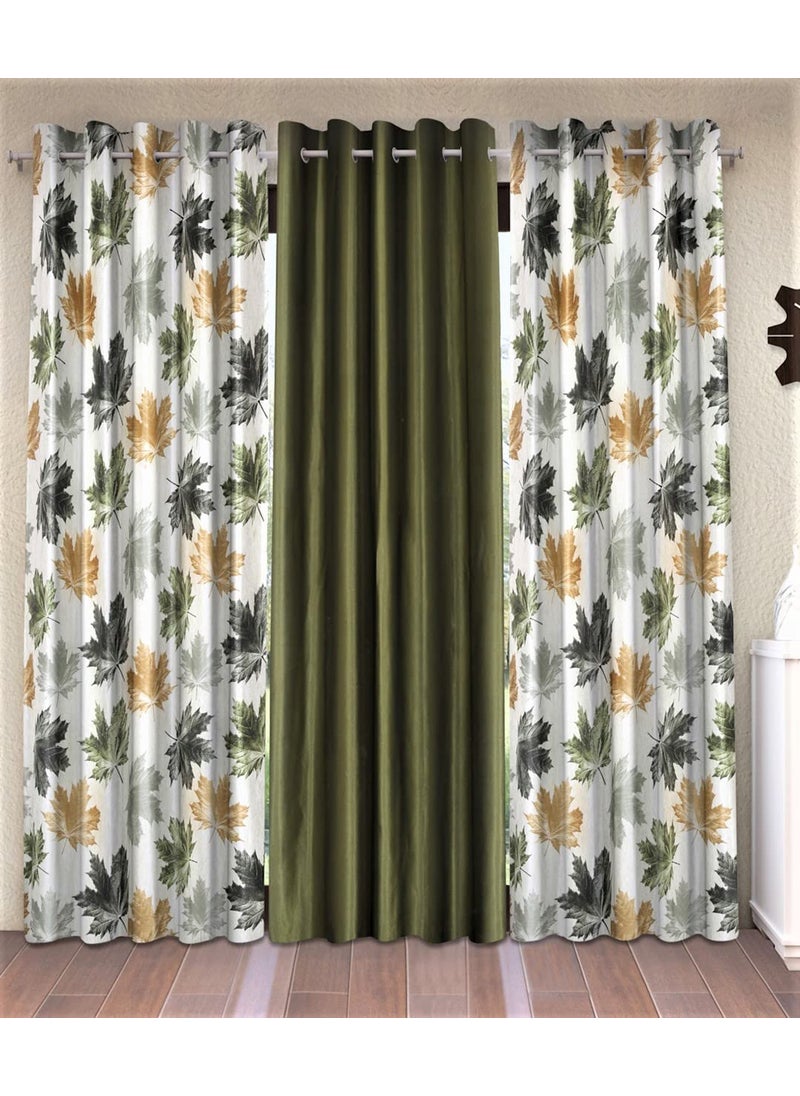 Home Sizzler Home Sizzler 3 Piece 3D Maple Eyelet Polyester Window Curtains 5 Feet Green  - Image 1