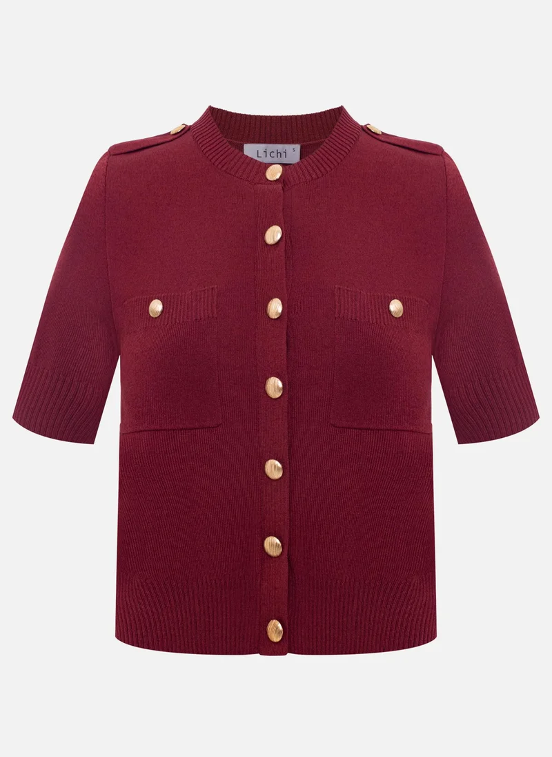 Lichi Short-sleeved knitted cardigan with golden fittings