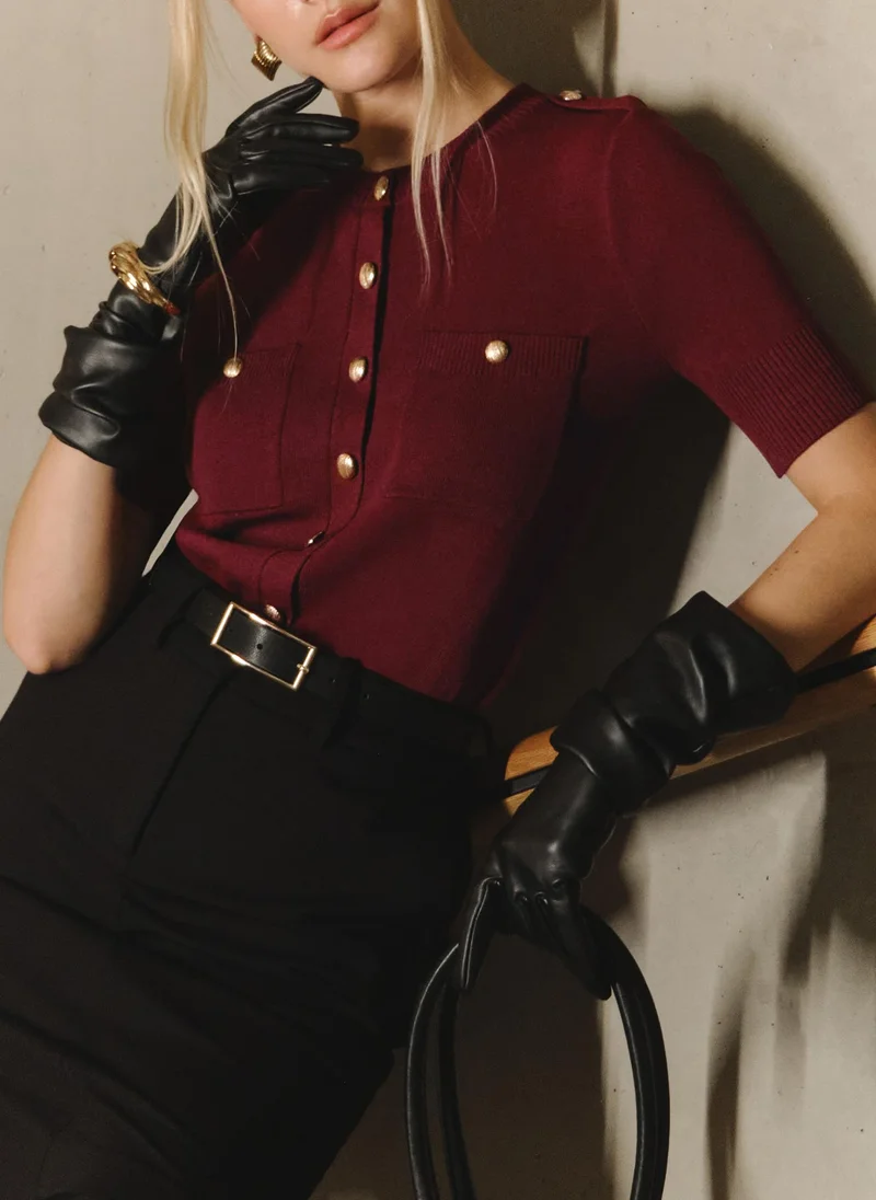 Lichi Short-sleeved knitted cardigan with golden fittings