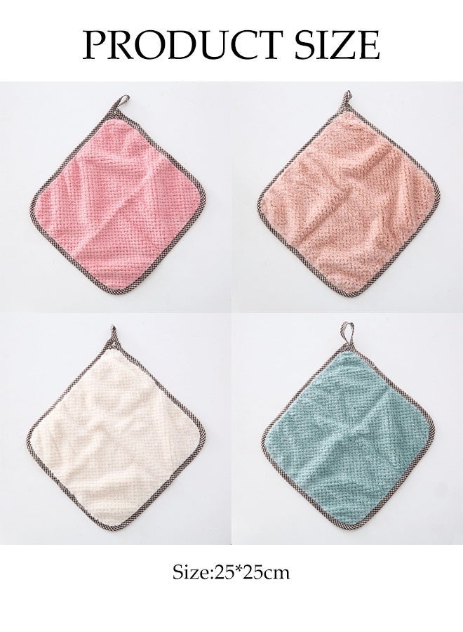 DUNISO 4 Pcs Kitchen Dish Cloths,Coral Fleece Cleaning Cloth,Highly Absorbent Wipe Cloths, Fast Drying Scouring Pad,with Lanyard,Easy-Rinse,Nonstick Oil,for Washing Dishes, Glass and Tables - Image 2