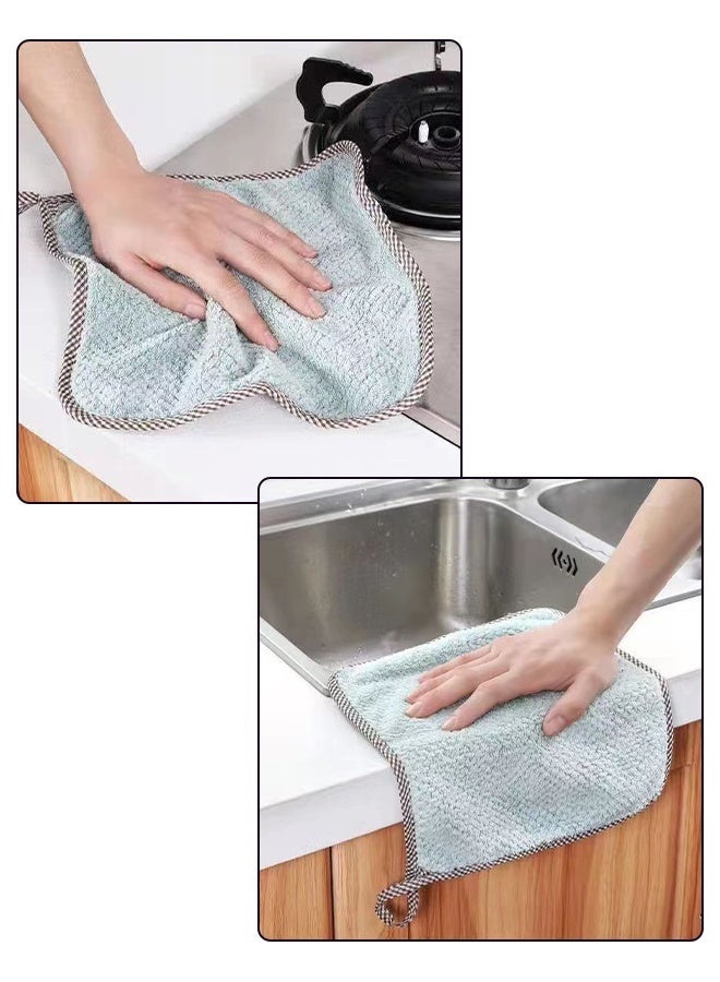 DUNISO 4 Pcs Kitchen Dish Cloths,Coral Fleece Cleaning Cloth,Highly Absorbent Wipe Cloths, Fast Drying Scouring Pad,with Lanyard,Easy-Rinse,Nonstick Oil,for Washing Dishes, Glass and Tables - Image 5